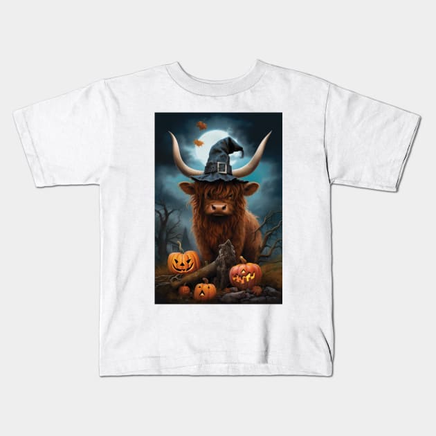 Trick Or treat - Highland Cow Kids T-Shirt by TooplesArt